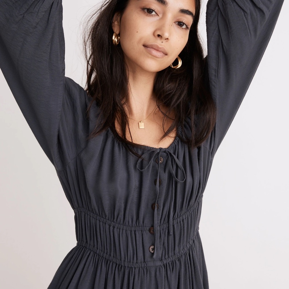 Madewell Twill Sophia Midi Dress — Dark Blue — Size Small - Picture 2 of 5